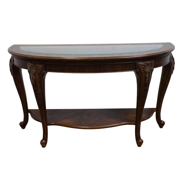 Traditional American Drew Bob Mackie Home Classics Traditional Style 60" Demilune Accent Sofa Table W. Glass Top 583-927 For Sale - Image 3 of 9