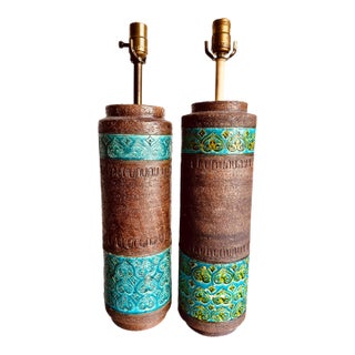 1960's Ceramic Table Lamps in Rimini Blue by Aldo Londo for Bitossi- A Pair For Sale