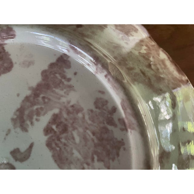 American Majolica Dish Green Leaf Spongeware Pottery Decorative 8" For Sale - Image 3 of 6