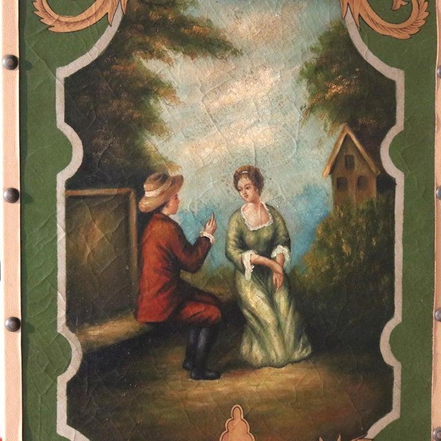 Hollywood Regency Oversized Vintage Four-Paneled Screen With Hand Painted Scenes C1940 For Sale - Image 3 of 9