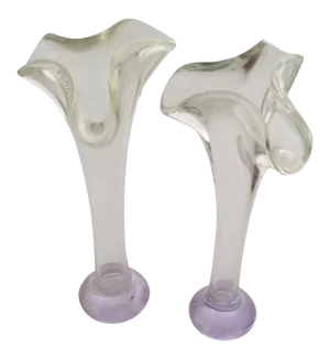 Fluted Ruffled Bud Vases Hand Blown Depression Glass With Lavender Tinge - a Pair