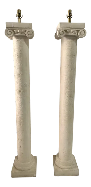 1980s Column Plaster Floor Lamps - a Pair