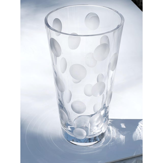 Mid-Century Modern Large Swedish Art Crystal Vase by Artist Anne Nilsson for Orrefors With Cut Dot Pattern Signed For Sale - Image 3 of 11