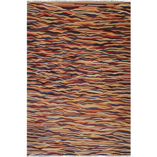 Abstract Expressionism Hand-Woven Kilim Wool Rug - 8′4″ × 9′9″ For Sale