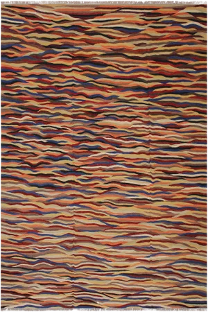 Abstract Expressionism Hand-Woven Kilim Wool Rug - 8′4″ × 9′9″