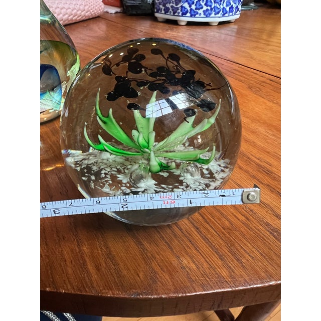 1970s Trio of Green and Blue Glass Paperweights For Sale - Image 12 of 12