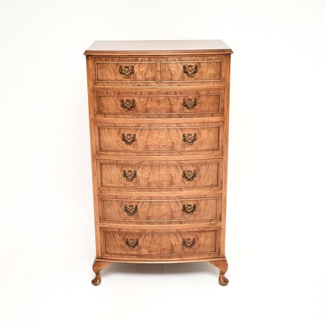 Bow Front Burr Walnut Chest of Drawers, 1930s For Sale - Image 11 of 11