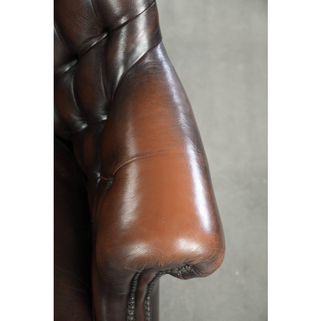 Brown Chesterfield Desk Chair in Brown Cowhide Leather For Sale - Image 8 of 17