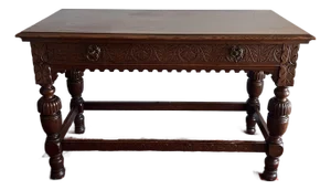Antique Console Robert Mitchell Furniture Co. Carved Quarter-Sawn Oak Jacobean Revival Library Table, Cincinnati, C. 1900–1915
