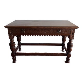 Antique Robert Mitchell Furniture Co. Carved Quarter-Sawn Oak Jacobean Revival Library Table, Cincinnati, C. 1900–1915 For Sale
