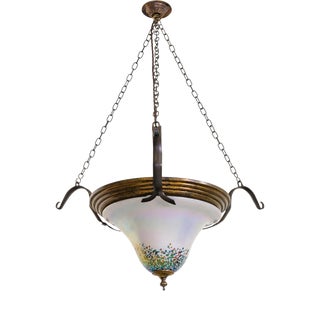 Austrian Art Nouveau Iridescent Glass Frit Pendant Light, 1890s For Sale
