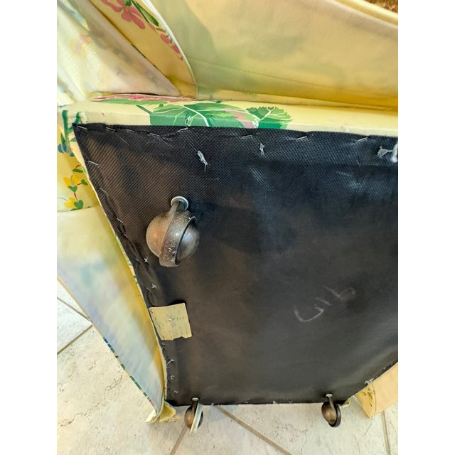 Late 20th Century Henredon Custom Yellow Floral Chintz Upholstered Armchair With Ottoman For Sale - Image 14 of 16