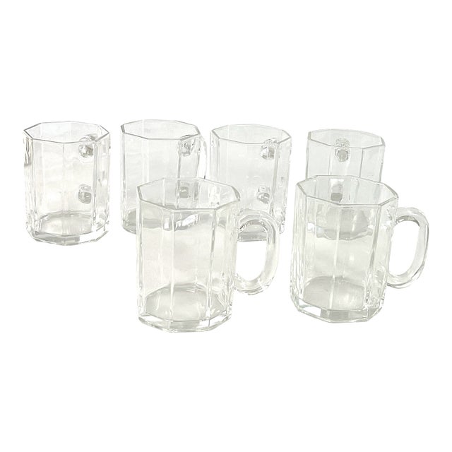Arcoroc France -Octagon Shaped 8 Ounce Coffee, Mugs- Set of Six For Sale