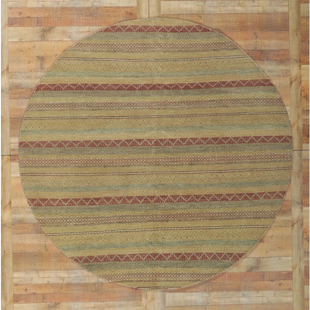 Tan Striped Round Area Rug - 07'09 X 07'10 For Sale - Image 8 of 9