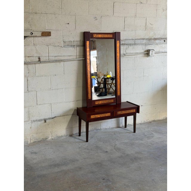 Mid-Century Modern Vintage Danish Modern Rosewood Entryway Set With Mirror in Style of Pedersen & Hansen For Sale - Image 3 of 10