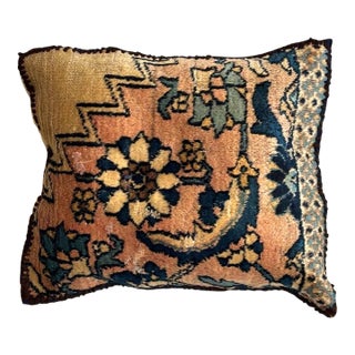 Pillow W/ Antique Persian Rug Fragment , 1'4" X 1'4" For Sale