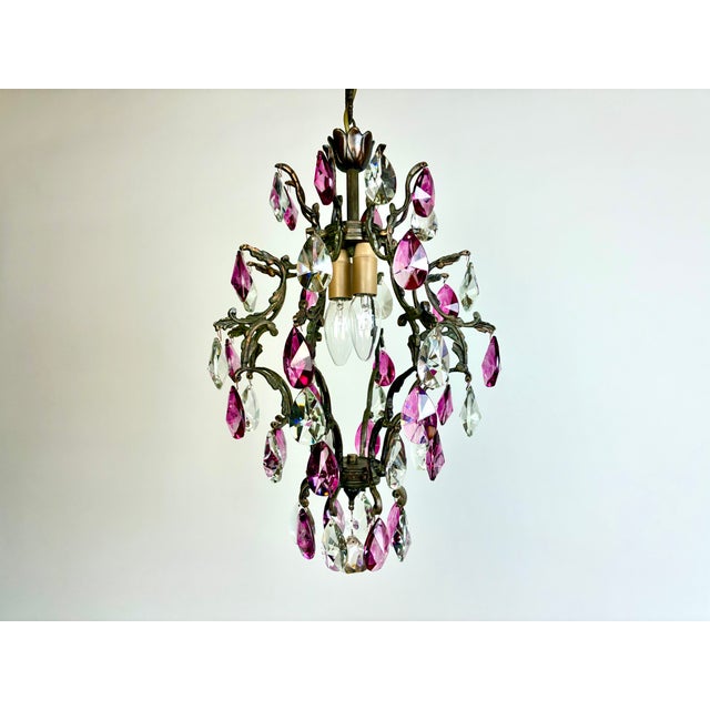 Antique Vintage 1960s Crystal Chandelier – Hand-Restored, Pink Hand-Painted Crystals For Sale - Image 10 of 17