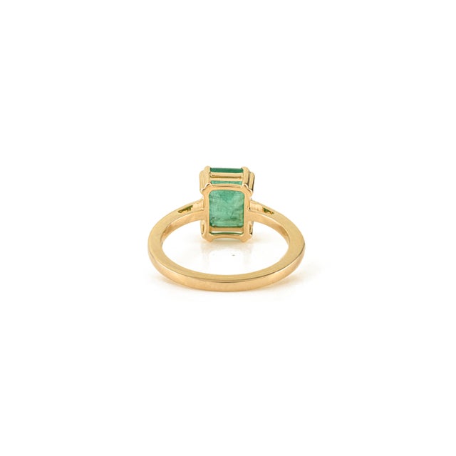 Double Prong Set Art Deco 2 Ct Emerald Engagement Ring Size 6.5 in 14k Solid Gold For Sale - Image 10 of 14