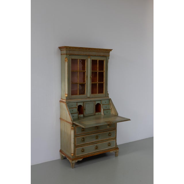 Wood Danish Gustavian Green Secretaire Cabinet, 1780s For Sale - Image 7 of 18