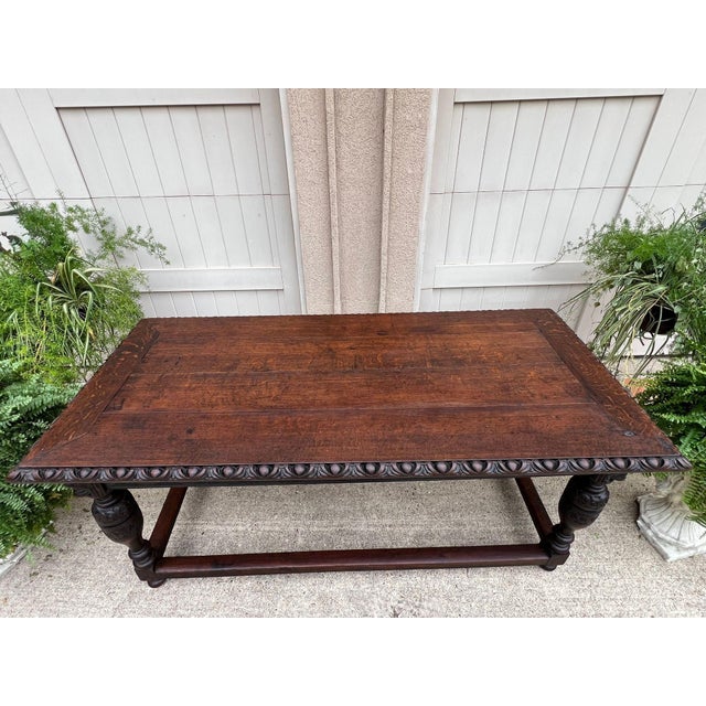 Late 19th Century Antique French Renaissance Carved Oak Library Center Table Console Island C1880 For Sale - Image 5 of 12