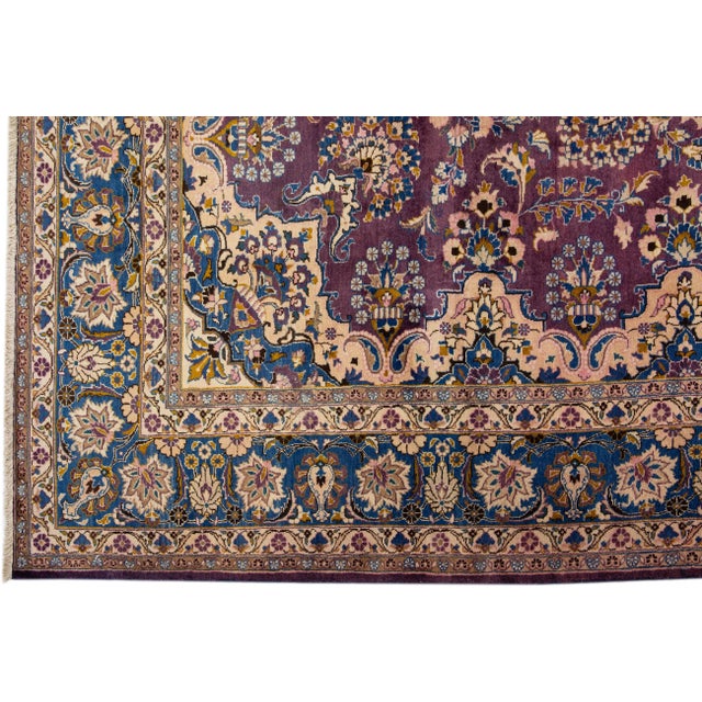 1960s Vintage Persian Tabriz Navy Blue Handmade All-Over Medallion Wool Rug For Sale - Image 4 of 7