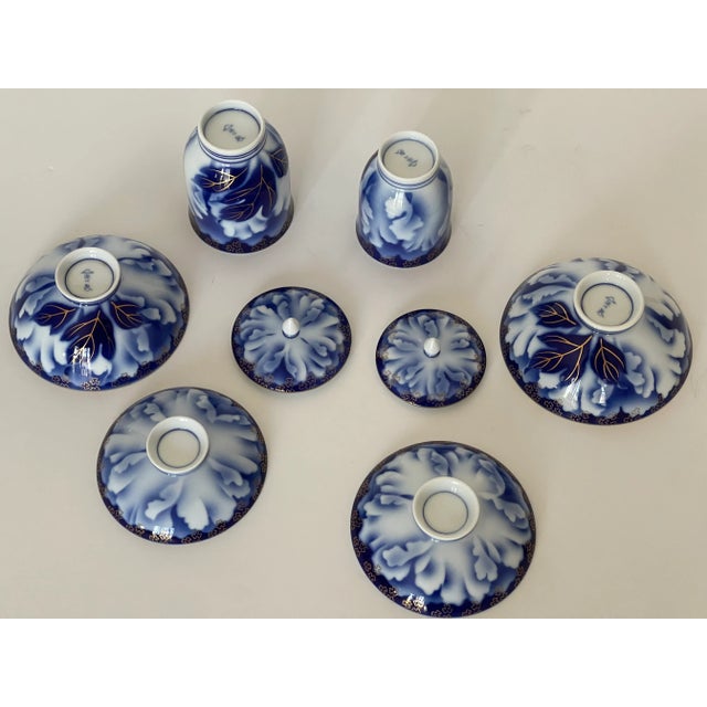 Vintage Japanese Fine Porcelain Cobalt Blue Tea Set- 4 Pieces For Sale In Miami - Image 6 of 9