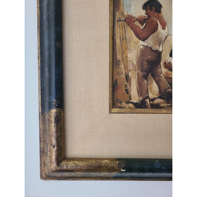 Willem Van Den Berg Rare Vintage 1960's Oil Painting Stone Masons in a Quarry For Sale - Image 10 of 15