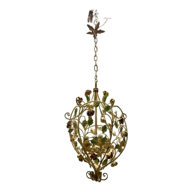 Italian Tole Flower Chandelier, 1960s For Sale - Image 8 of 8