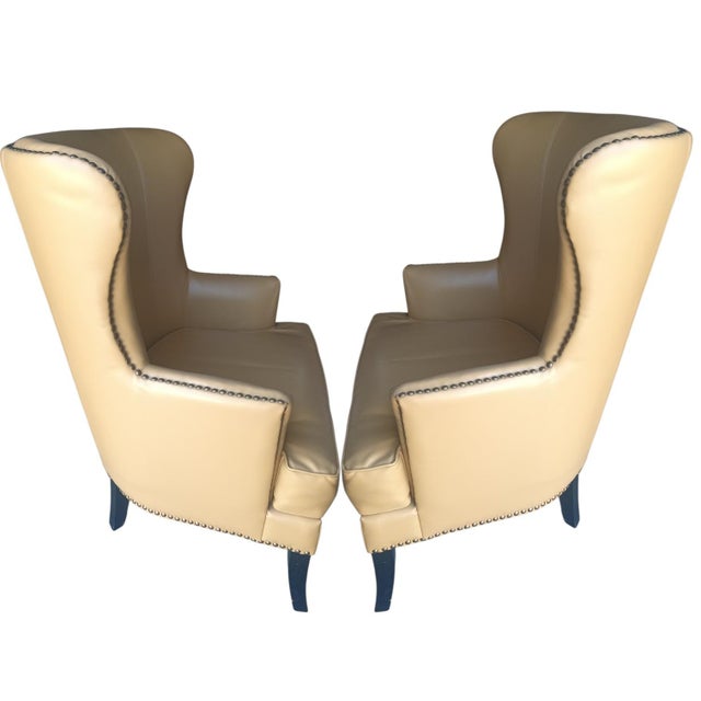 2020s A Pair of Elegant Mid-Century Leather Butterfly Wingback Chairs by Williams-Sonoma. For Sale - Image 5 of 11