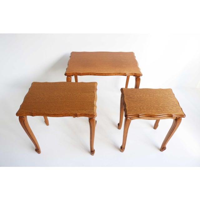 Wood French Oak Nesting Tables with Scalloped Tops, 1960s, Set of 3 For Sale - Image 7 of 14