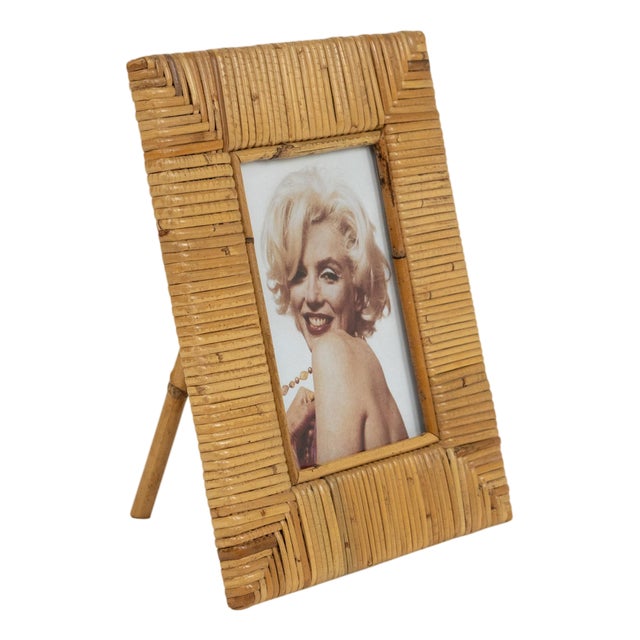 Mid-Century Rectangular Rattan, Wicker and Glass Picture Frame, Italy, 1970s For Sale