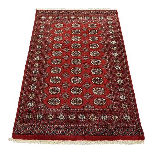 Bokhara Rug 4’1” X 6′ Red Wool Tribal Hand-Knotted Oriental Carpet For Sale