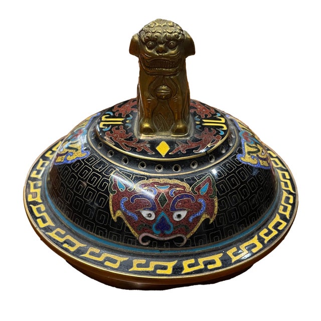 Antique Chinese Qing Dynasty Cloisonne Censer Ding Lidded Incense Burner 1870 For Sale - Image 11 of 12