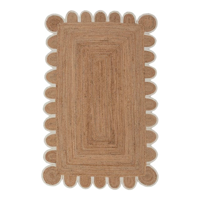 White Edge Trim Scallop Jute Rug 4x6 For Sale
