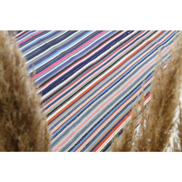 1970s Vintage Turkish Oushak Handmade Wool Cotton Blue Area Rug For Sale - Image 9 of 12