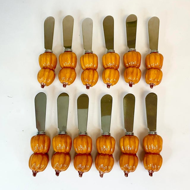 Ceramic 1990s Vintage Pottery Barn Pumpkin Butter Knife Spreaders - Set of 12, Thanksgiving, Halloween For Sale - Image 7 of 8