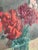 Vintage Signed Original Oil on Board Still Life Red, Pink & White Carnations in Blue Glass Vase For Sale - Image 12 of 15