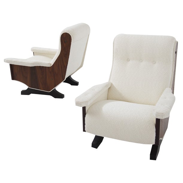 Set of Vintage Italian Walnut Wood and Boucle Armchairs, 1960 For Sale
