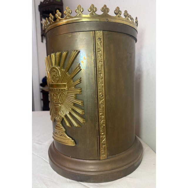 Large Antique Bronze Religious Catholic Church Altar Tabernacle Offering Box For Sale - Image 10 of 14