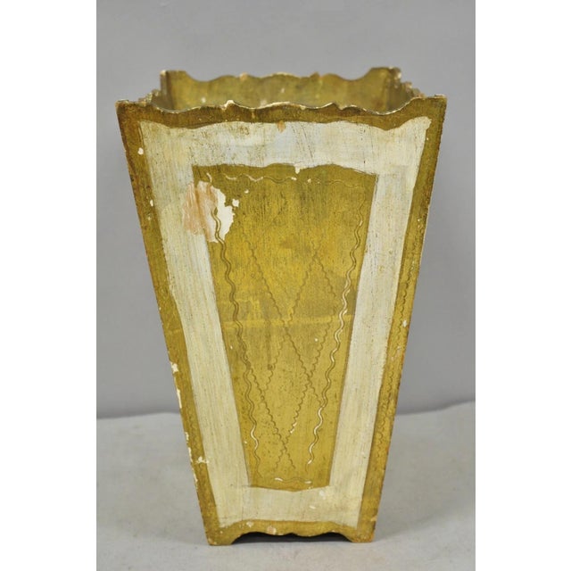 Gold Vintage Italian Florentine Hollywood Regency Gilt Giltwood Wastebasket Trash Can For Sale - Image 8 of 17