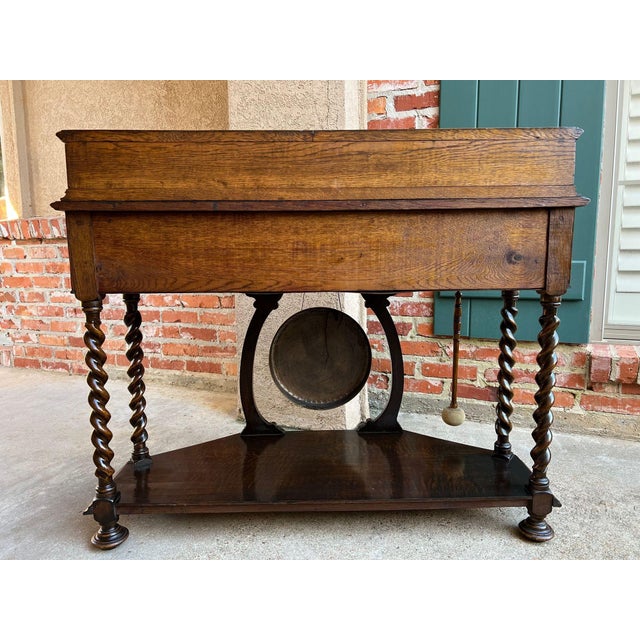 Antique English Console Hall Table Jacobean Carved Oak Barley Twist Gong C1880 For Sale - Image 12 of 18