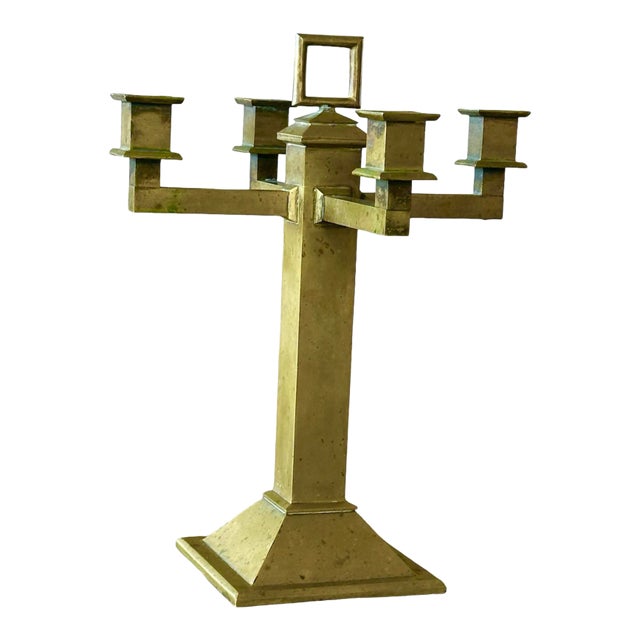 Early 19th Century Modernist Candelabrum in Heavy Brass For Sale
