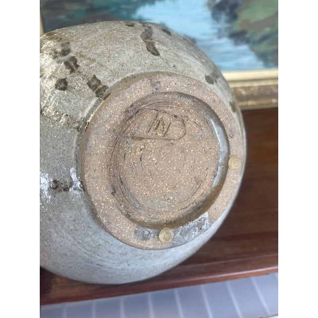 Mid 20th Century Studio Pottery Vase With Incised Design and Earth-Toned Glaze, Signed Base. For Sale - Image 5 of 5