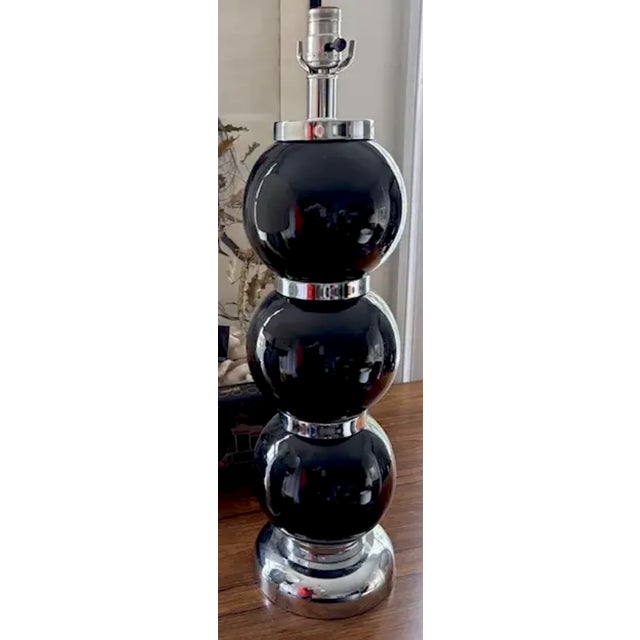 Mid 20th Century Mid 20th Century Mid Century Modern George Kovacs Black Ceramic and Chrome Stacked Ball Table Lamp For Sale - Image 5 of 7