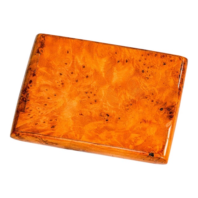 Stately Antique Burl Wood Cigarette Case Interlocking Hinge Pocket & Desk Accessory Tobacciana For Sale