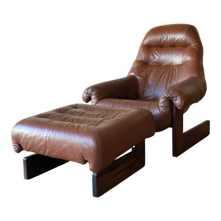 Vintage Percival Lafer Tufted Leather Lounge Chair & Ottoman With Rosewood Frame For Sale
