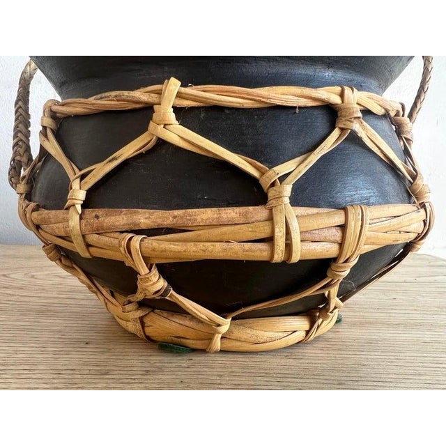 Pair of Antique Nigerian Nupe Clay Pots W/ Rattan Handles For Sale - Image 4 of 6