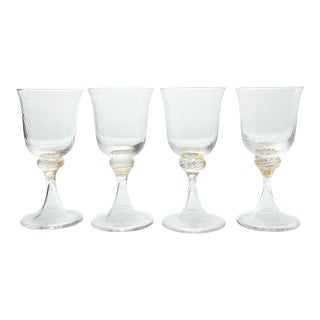 1990s Murano Torcée Swirl Optic Hand Blown Gold Flakes Stem Wine Glasses - Set of 4 For Sale