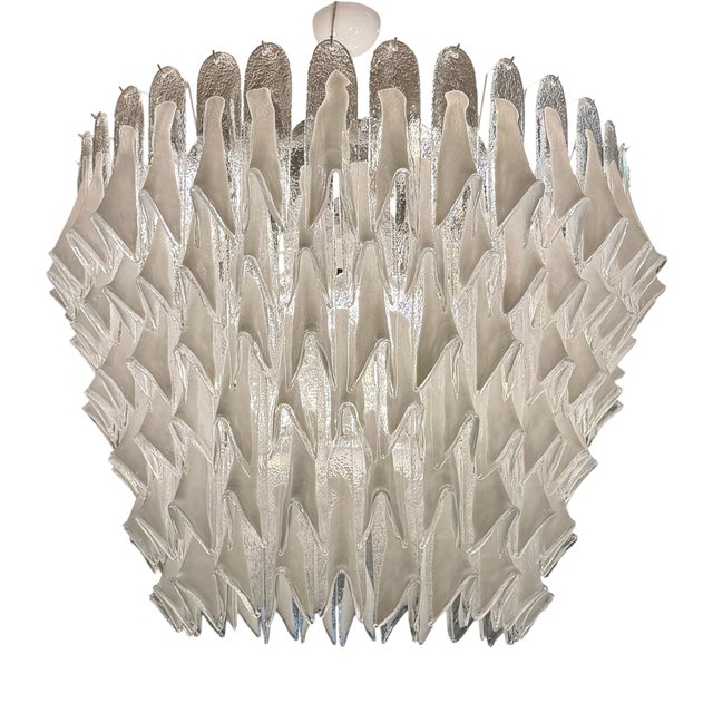 Italian Sculptural Murano Glass Chandelier in White and Clear Glass, 2000s For Sale