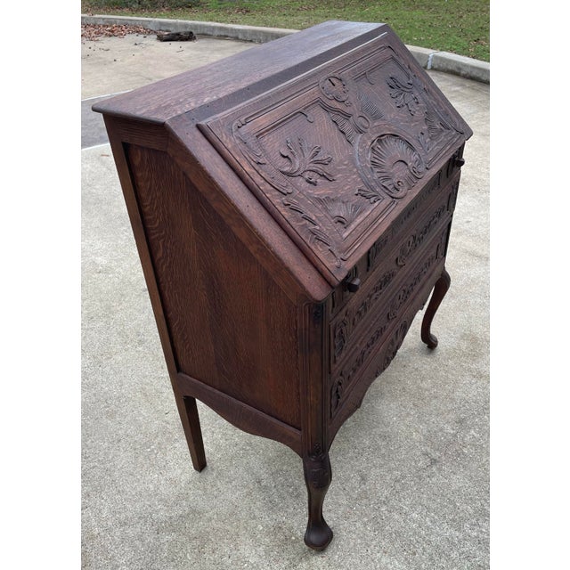 French Vintage French Secretary Desk With Key For Sale - Image 3 of 11
